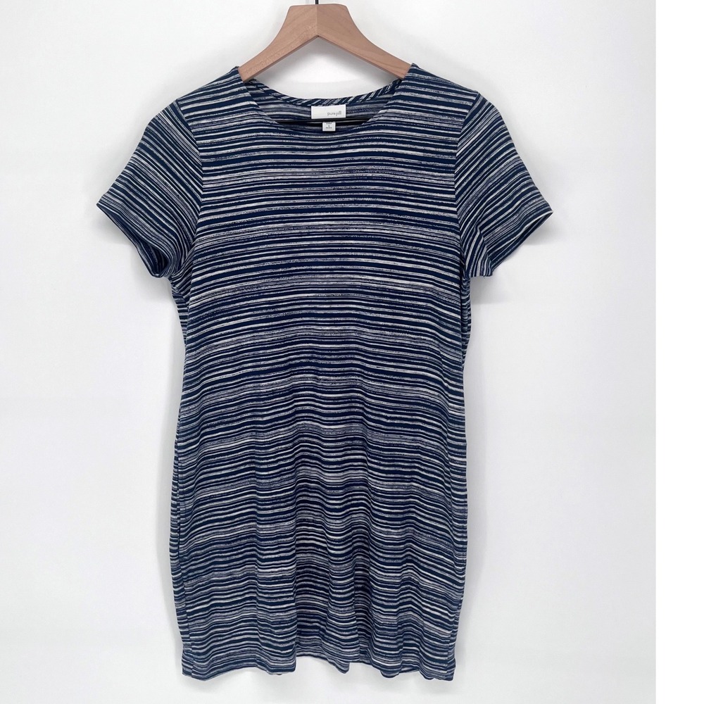 Pure Jill T-Shirt Dress Womens S Petite Blue Striped Cotton Modal Pockets